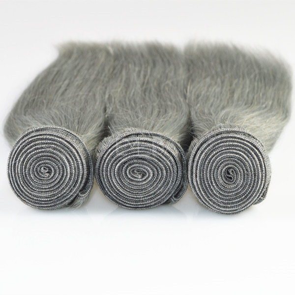 Silver color pure grey hair weft for black women  zj0038